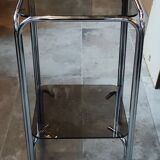 1970s design side table plant holder smoked glass and chrome