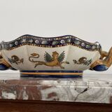 Antique, flat, bowler cup, centerpiece, Gien earthenware, nineteenth century, Renaissance décor