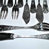 Vintage fish cutlery set 8 forks + 8 knives + deetjen rocaille louis xv service n°25