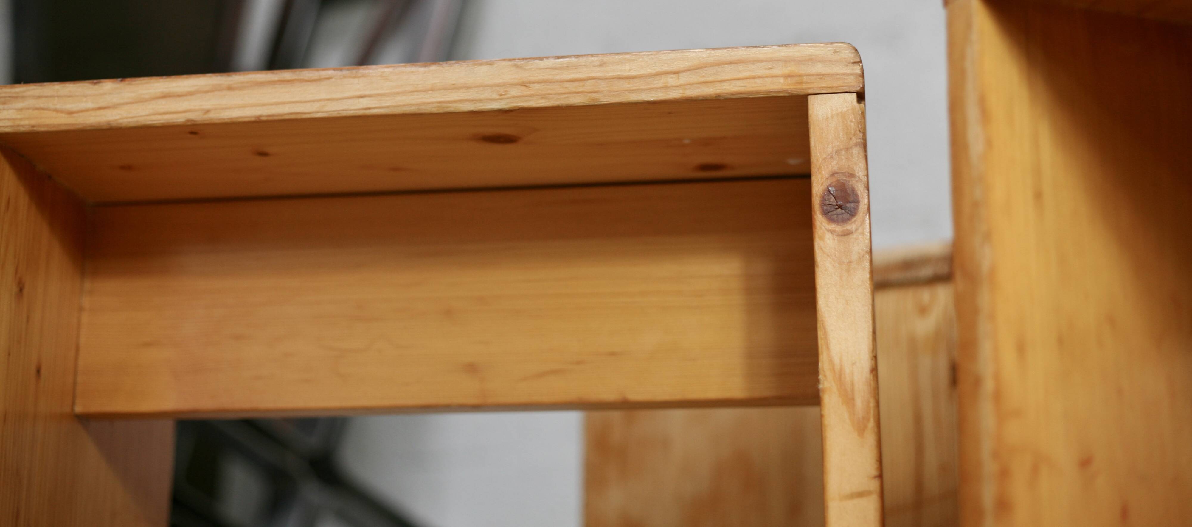 Selection by Charlotte Perriand for Les Arcs, set of 5 pine stools. France, circa 1960