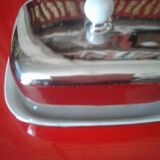 White and silver ceramic butter dish