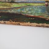 Large old painting landscape painting of rice fields and mounting