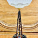 Art Deco wrought iron lamp with 3 rose glass daisies Ezan 1930