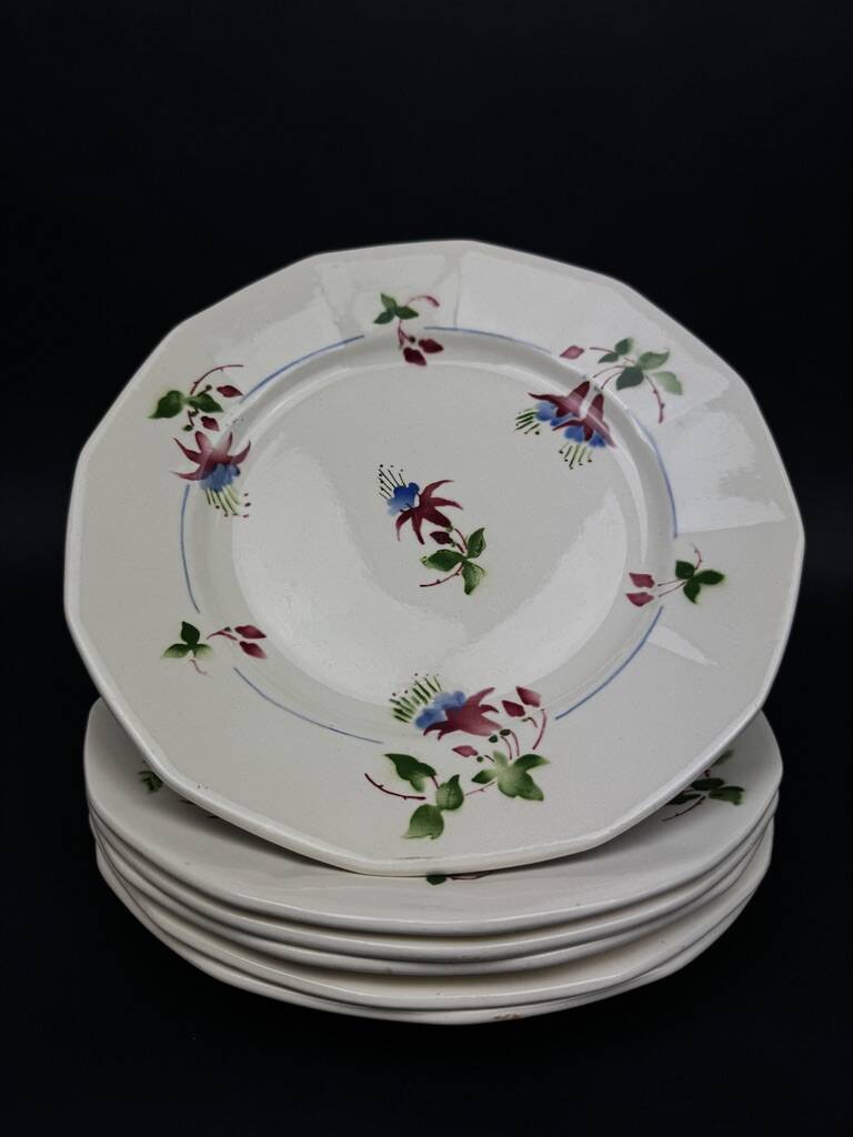Set of 6 Sarreguemines dinner plates, Bermudes model – circa 1950