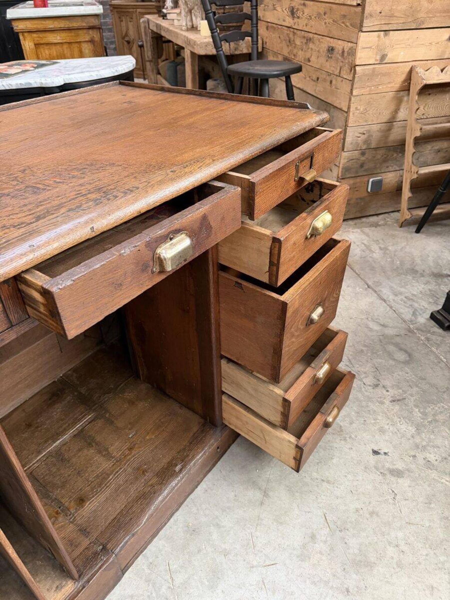 Oak shop counter from the early 20th century.
