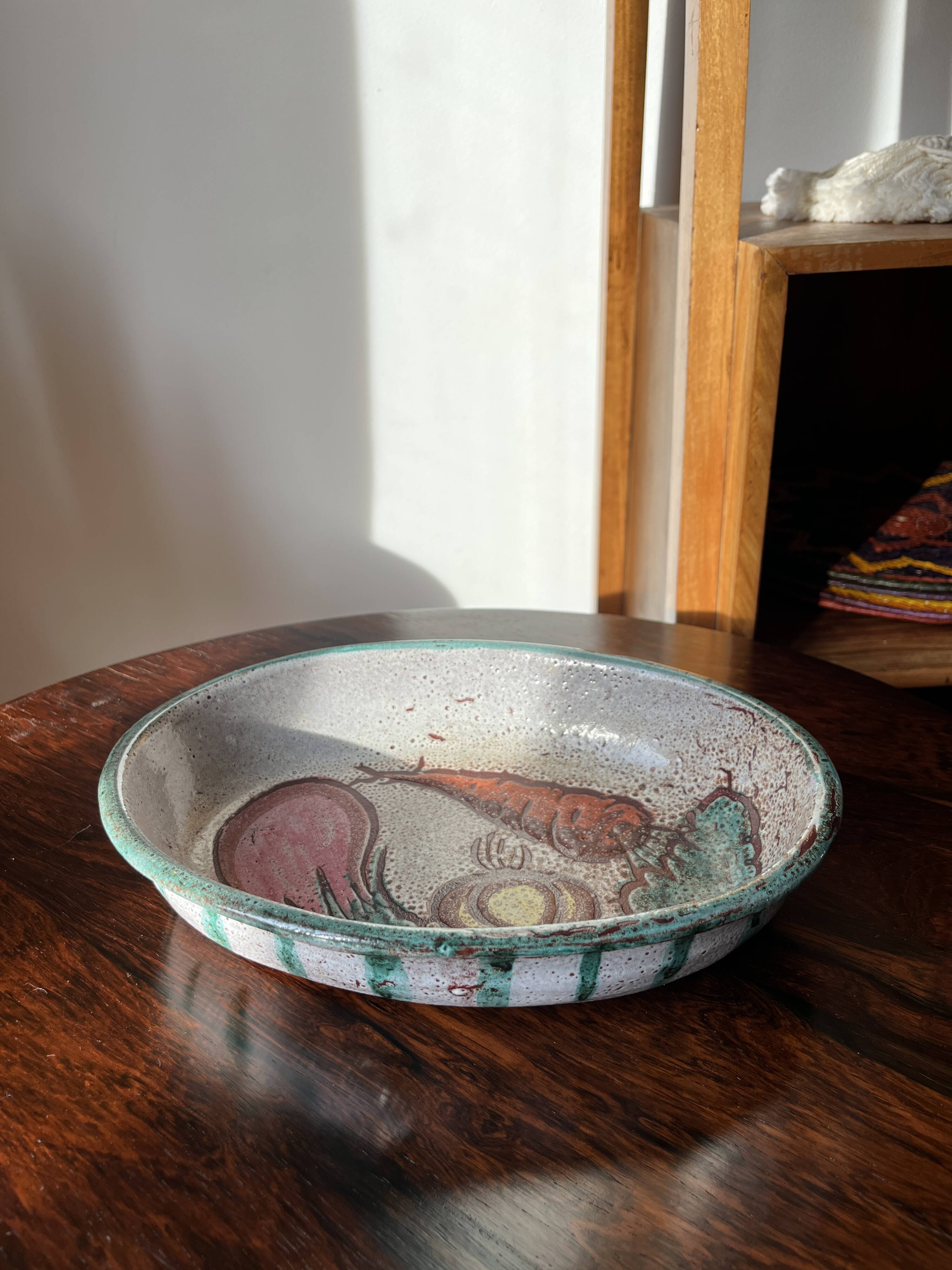 Ceramic dish/coffee bowl by Daniel Étienne Vallauris, signed