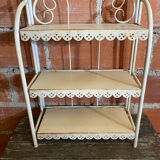 Vintage White Broken Metal Folding Shelf Unit 3 Tiers