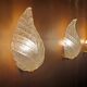 Murano, leaf sconces in worked transparent glass, 1940s