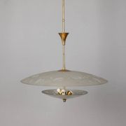 Lustre vintage années 40 en cristal décoré et laiton design italien