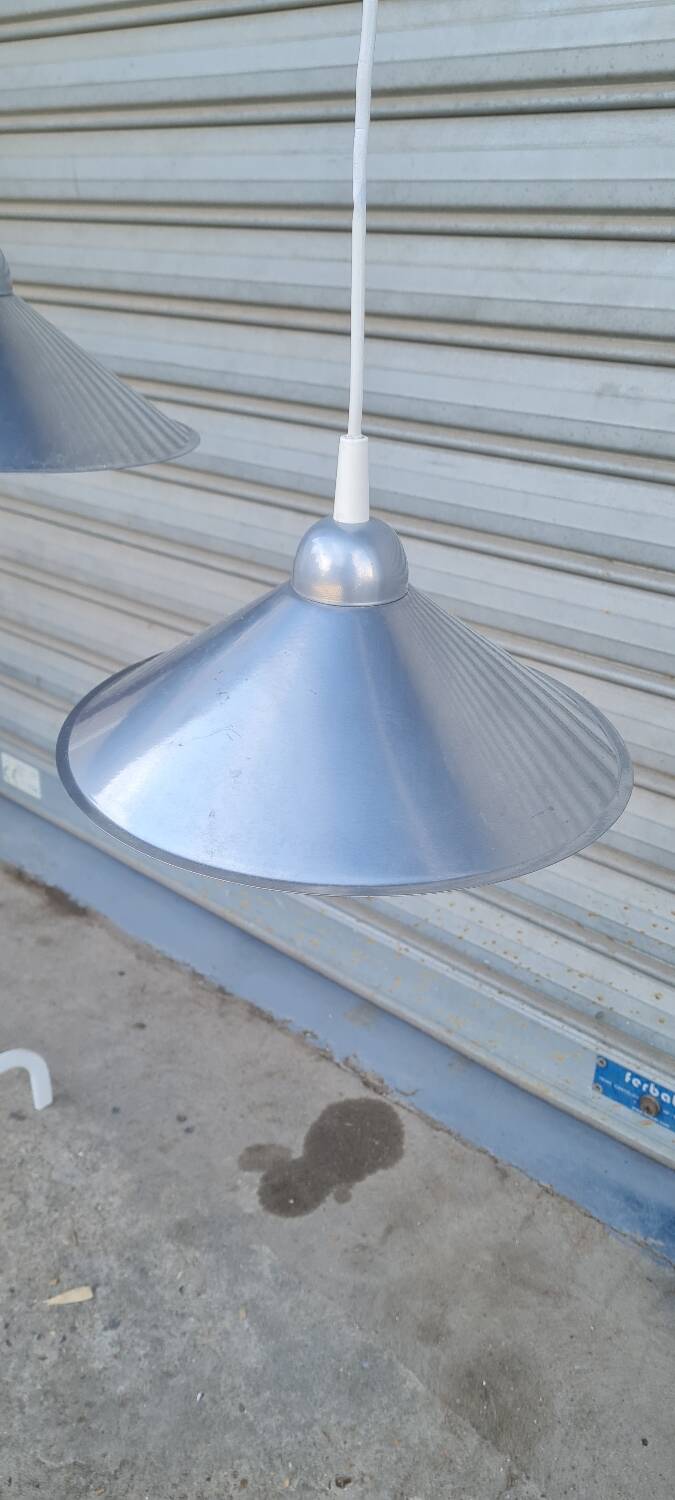 Pair of brushed aluminum pendant lights