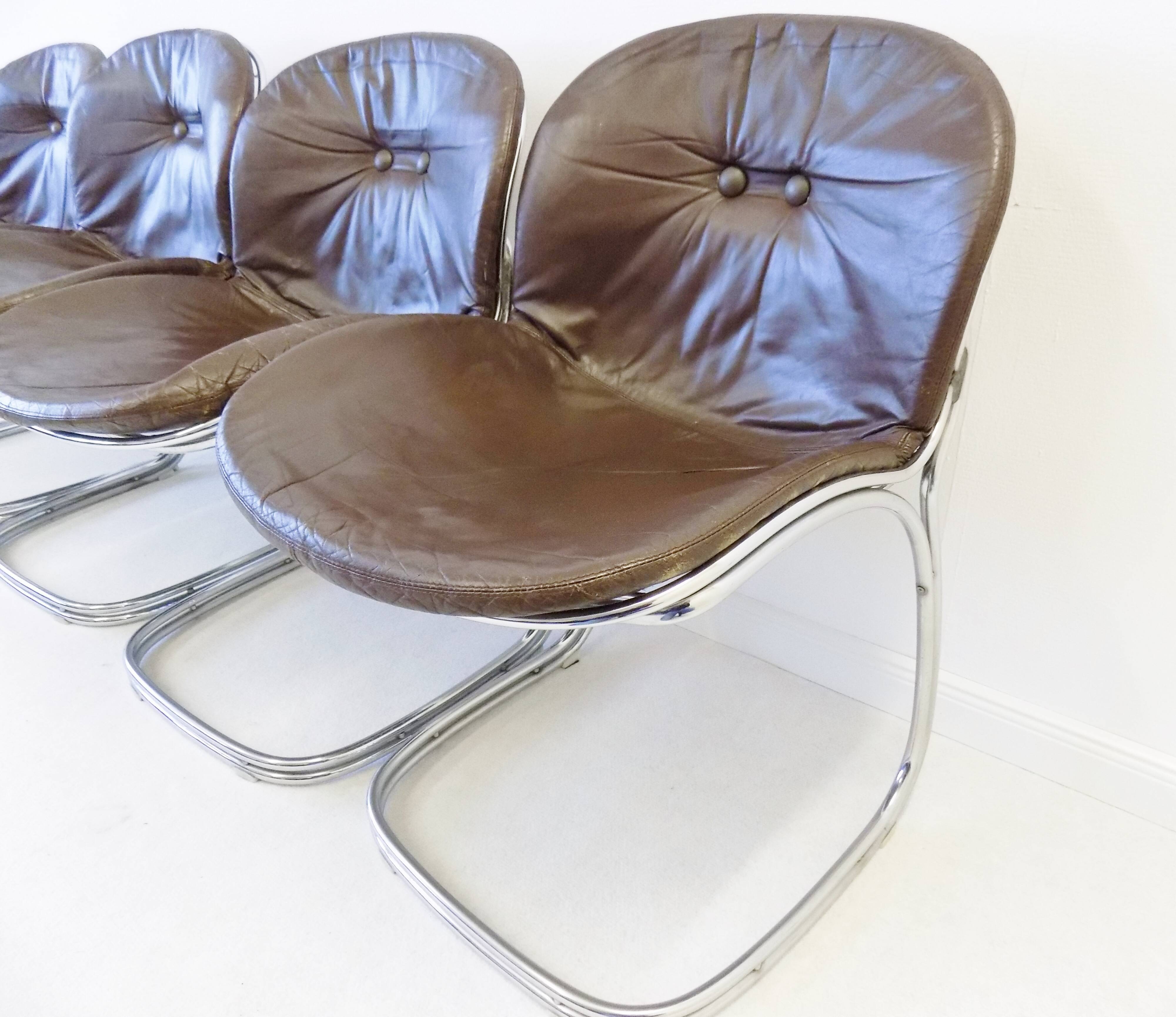 Rima Sabrina set of 4 leather dining chairs by Gastone Rinaldi