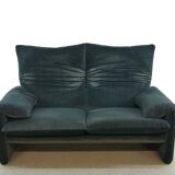 Maralunga 2seater sofa in dark grey striped fabrics by Vico Magistretti for Cassina