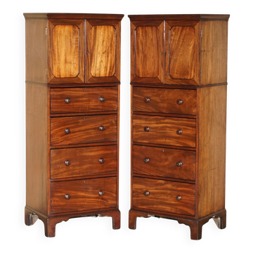 Pair of antique high chests of drawers from Castle Howard 1840 in hardwood.