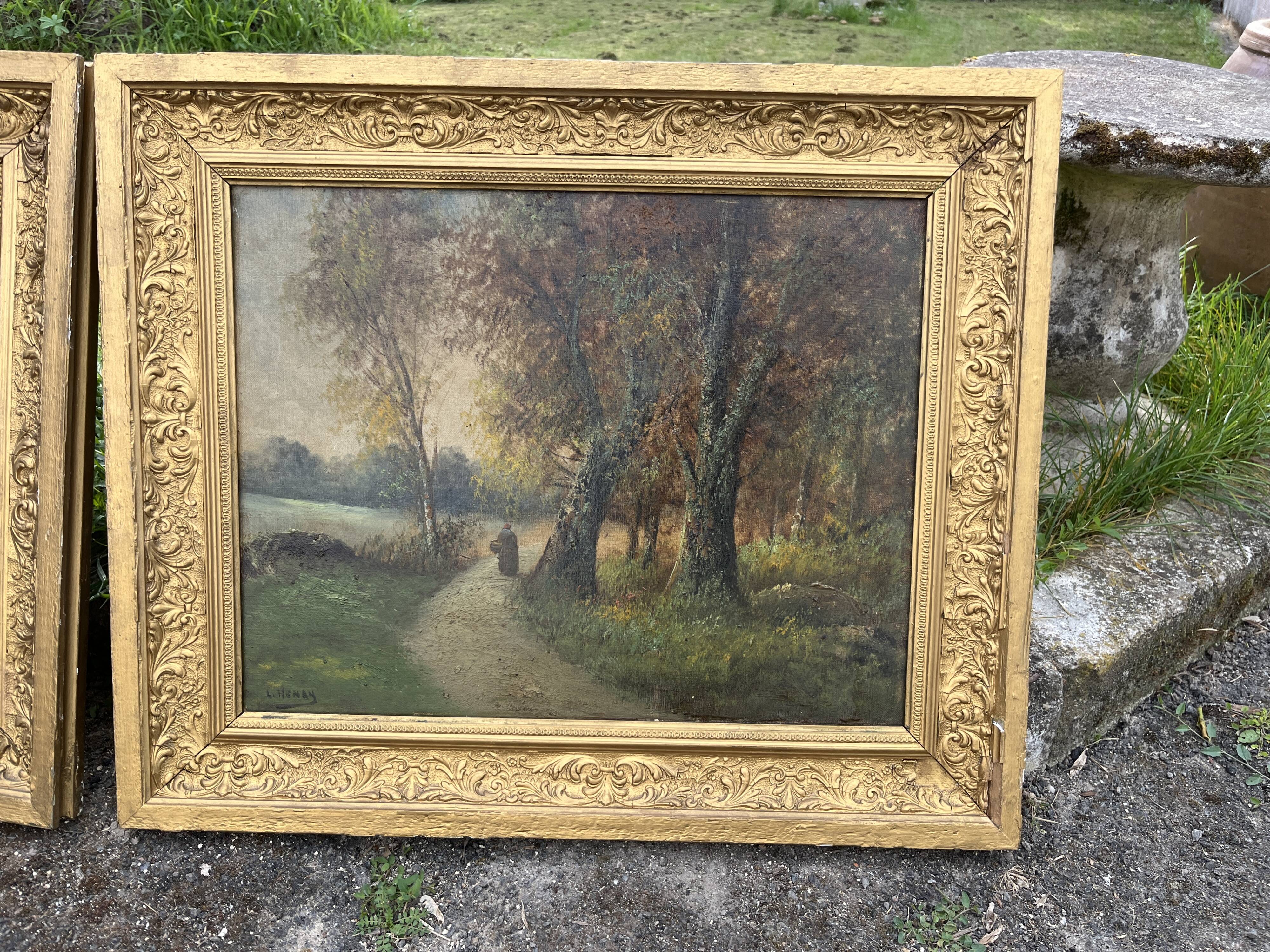 Pair of old paintings signed Henry – Countryside landscapes