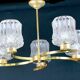 Lustre en verre et cinq bras en laiton courbés, France 1950's