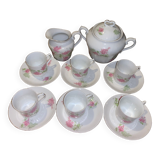 Coffee set six cups Limoges porcelain floral decoration