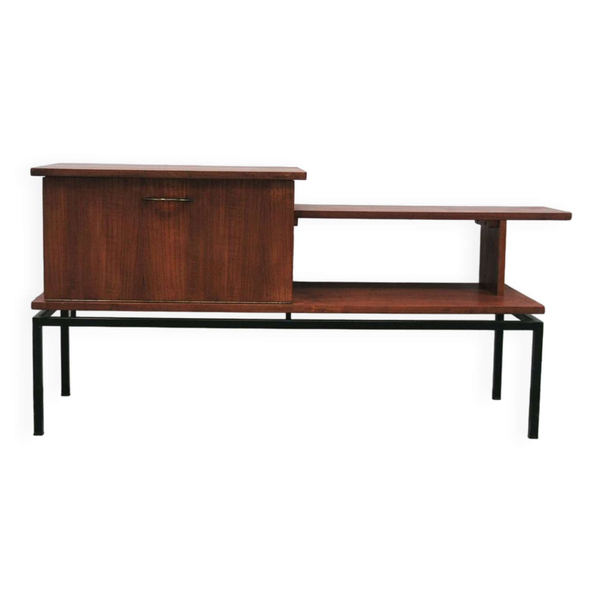 vintage teak TV cabinet metal frame