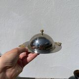 Silver-plated metal butter dish with knots