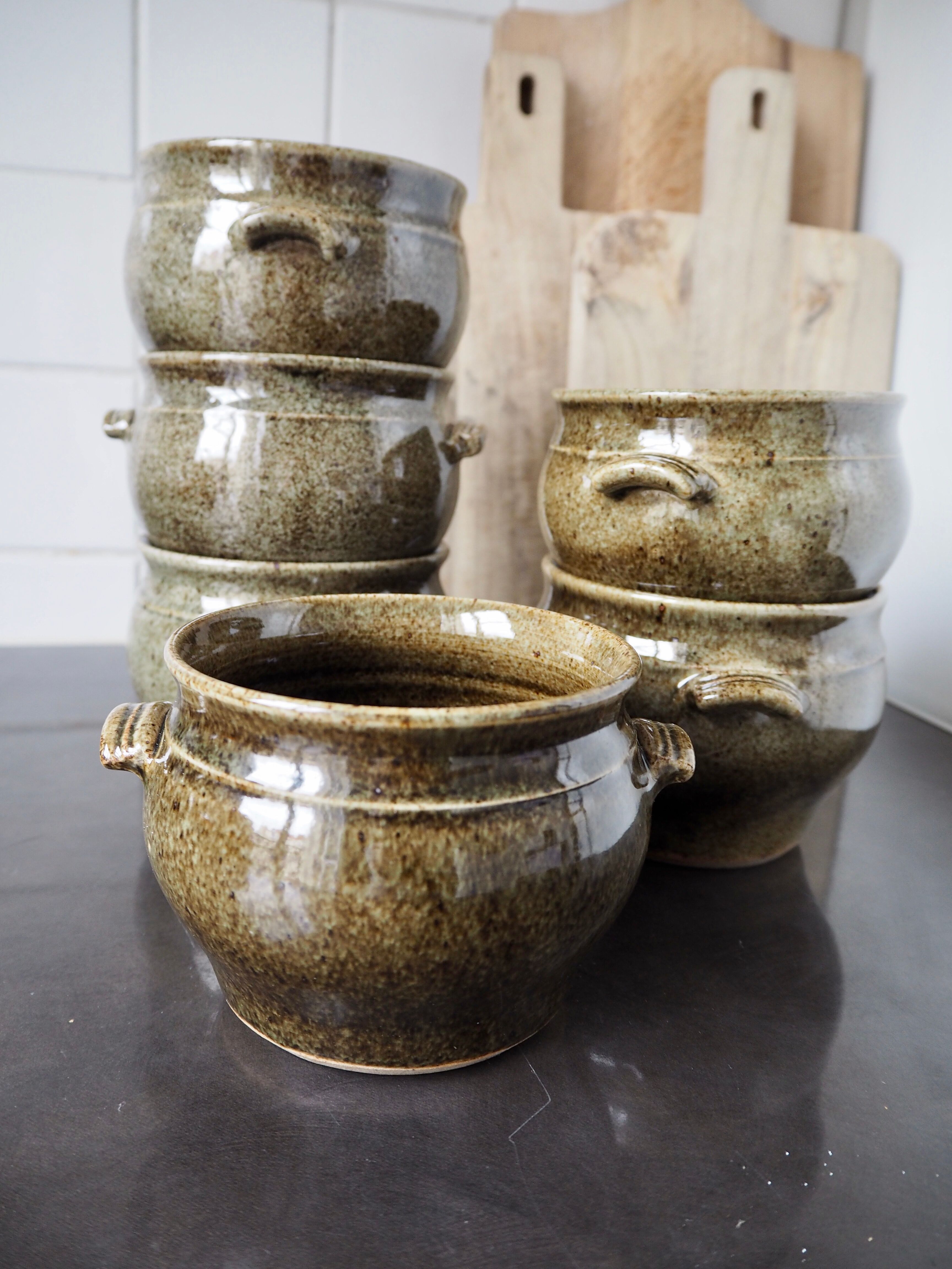 6 green ceramic cassolettes