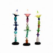 Set of three sculptural multicoloured glass floor lamps in a modernist style.