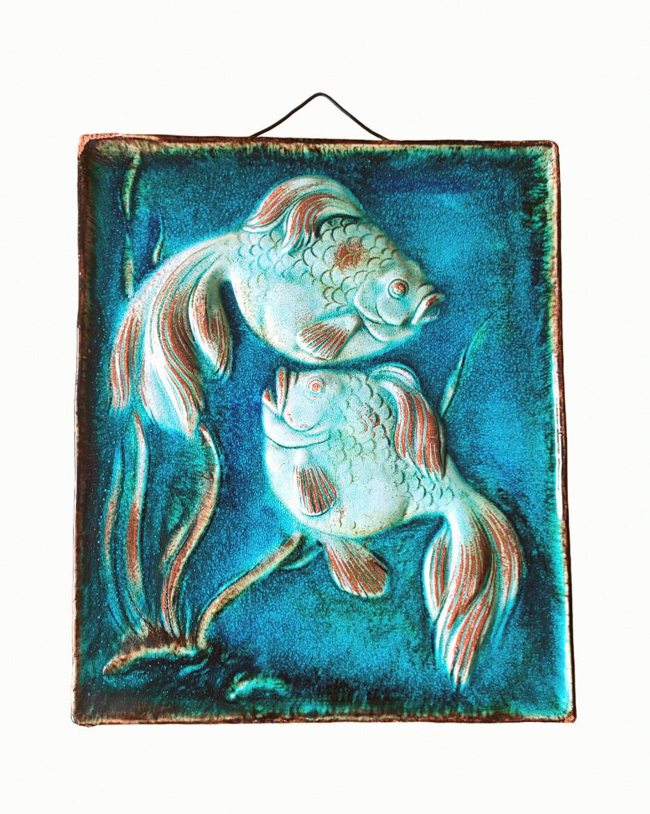 Wall plaque in glossy ceramic 1930, Gustav HEINKEL (1907-1945), Majolica from KARLSRUHE