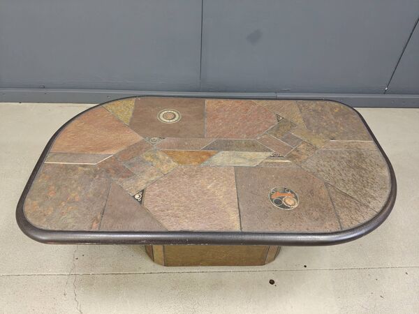 Table basse brutaliste en pierre d'ardoise, années 1980