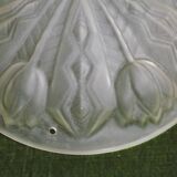 French Art Deco White Pate De Verre Platformer With Abstract Tulip Design 5145