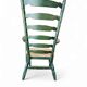 Vintage transparent green wooden arm chair / rush seat / high back ladder chair