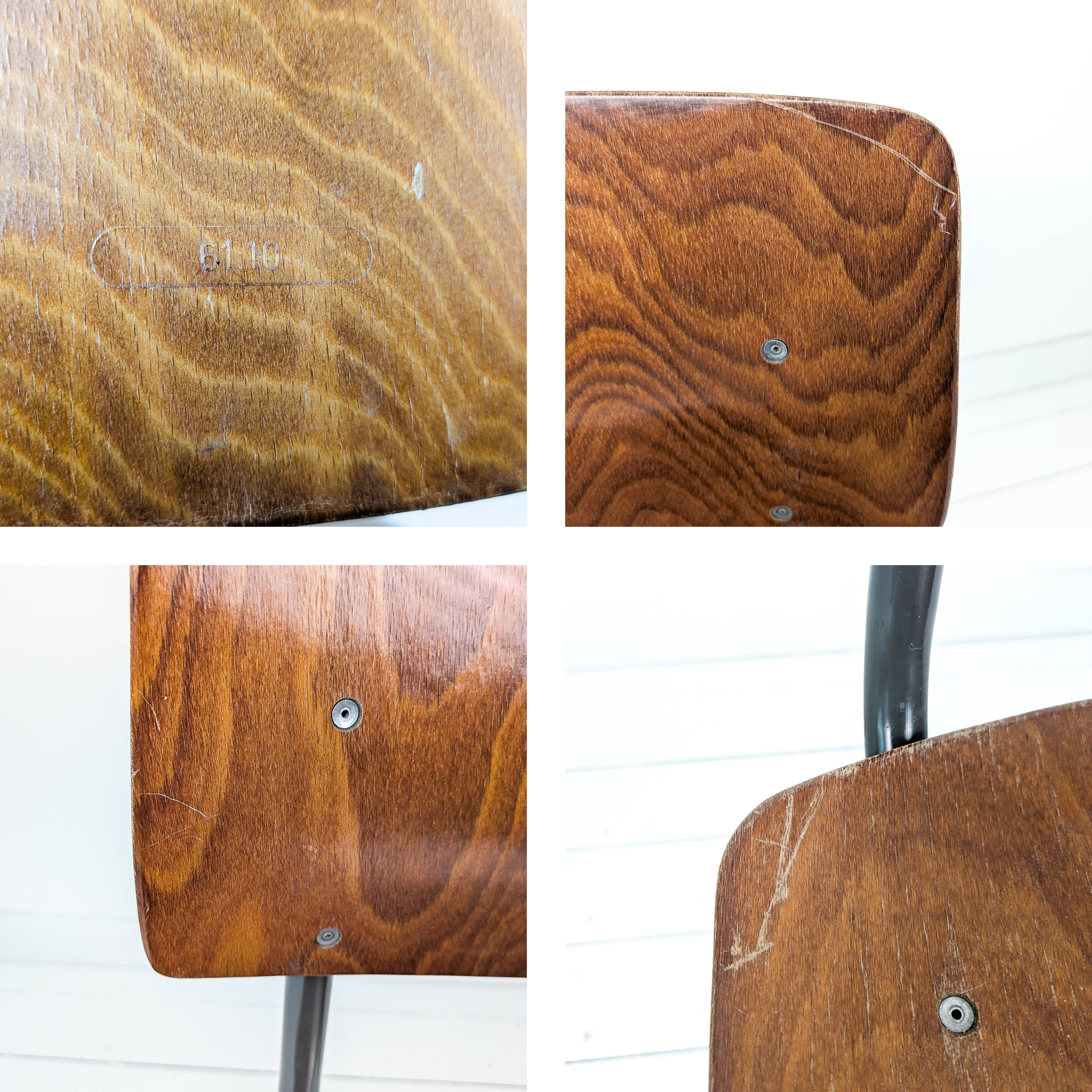 Chaise vintage Mid-Century bois et métal anthracite noir style industriel O