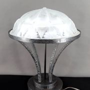 Important Art Deco Wrought Iron Lamp with Starry Glass Dome, c. 1930