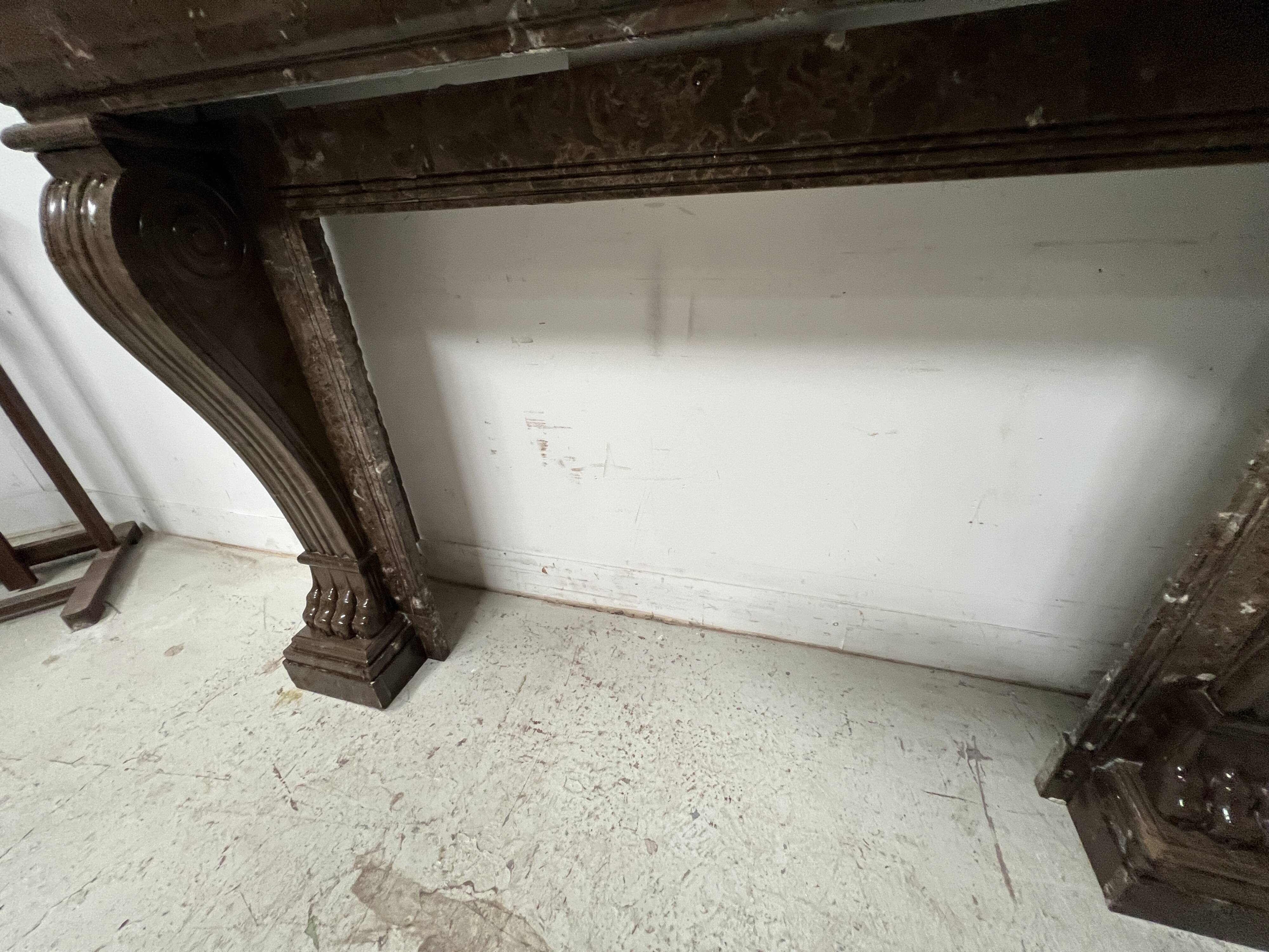 Napoleon III fireplace with claw feet in speckled marble, 19th century.