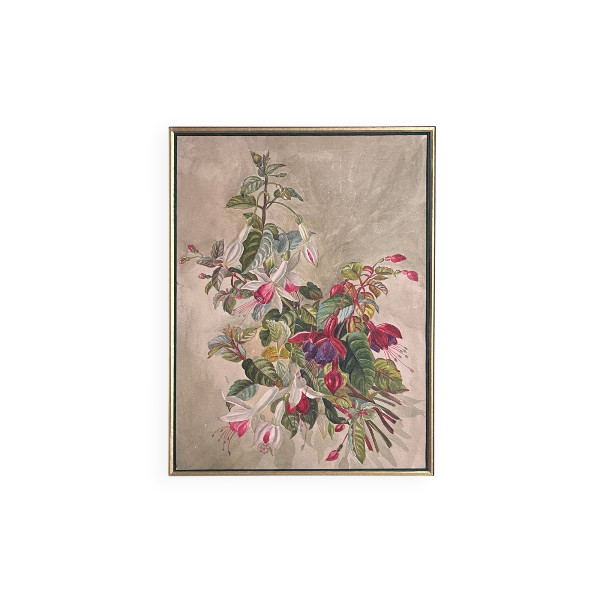 Tableau "Fuchsia Flower Throw" gouache, early 20th century