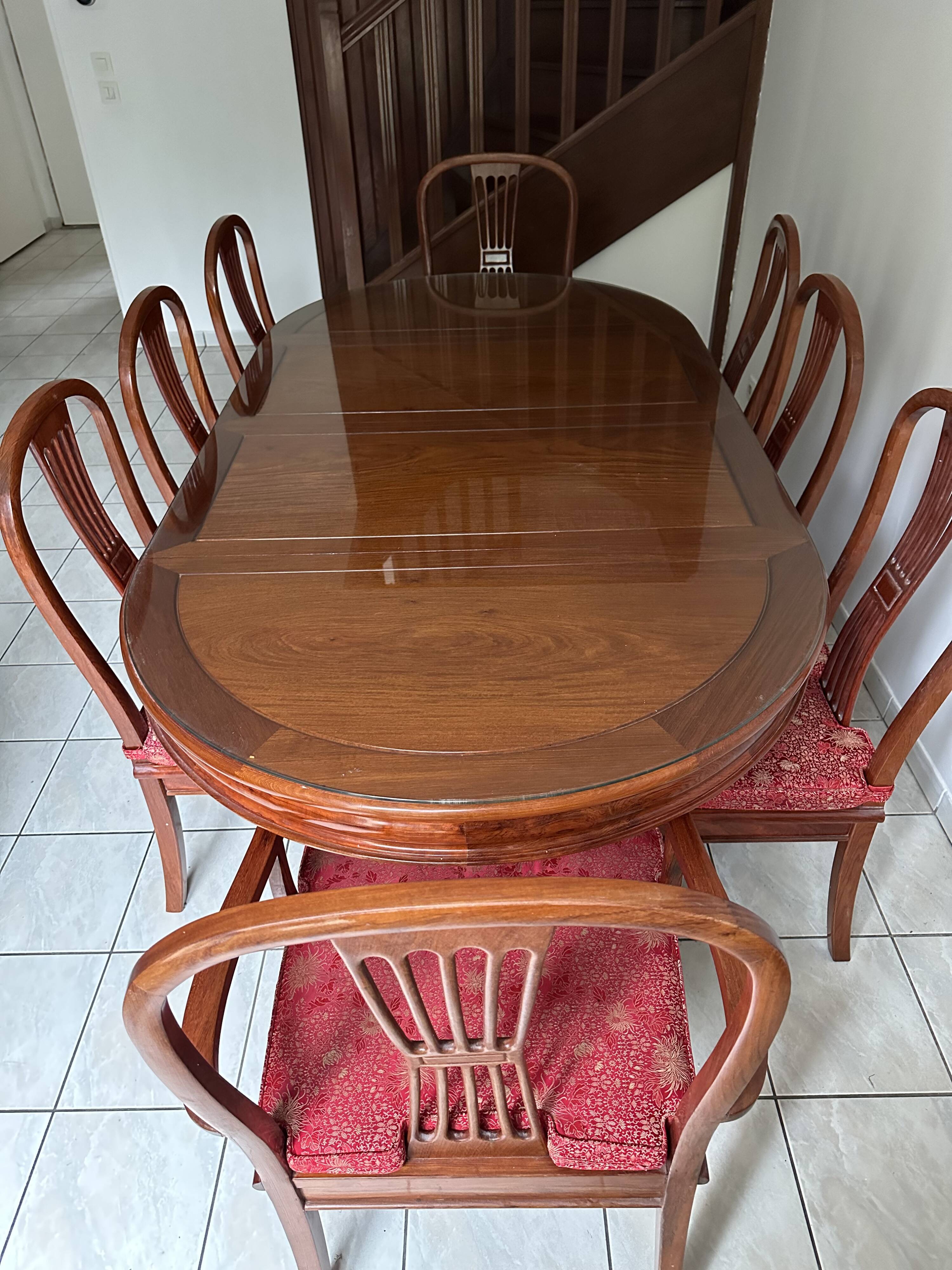 Extendable oval rosewood table + 8 chairs – Hong Chinese Furniture