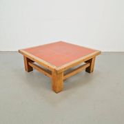 Brutalist Oak Coffee Table with Terracotta Tiles, 1950s
