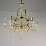 Venetian rezzonico chandelier in golden murano glass, 6 arms of light circa 1930