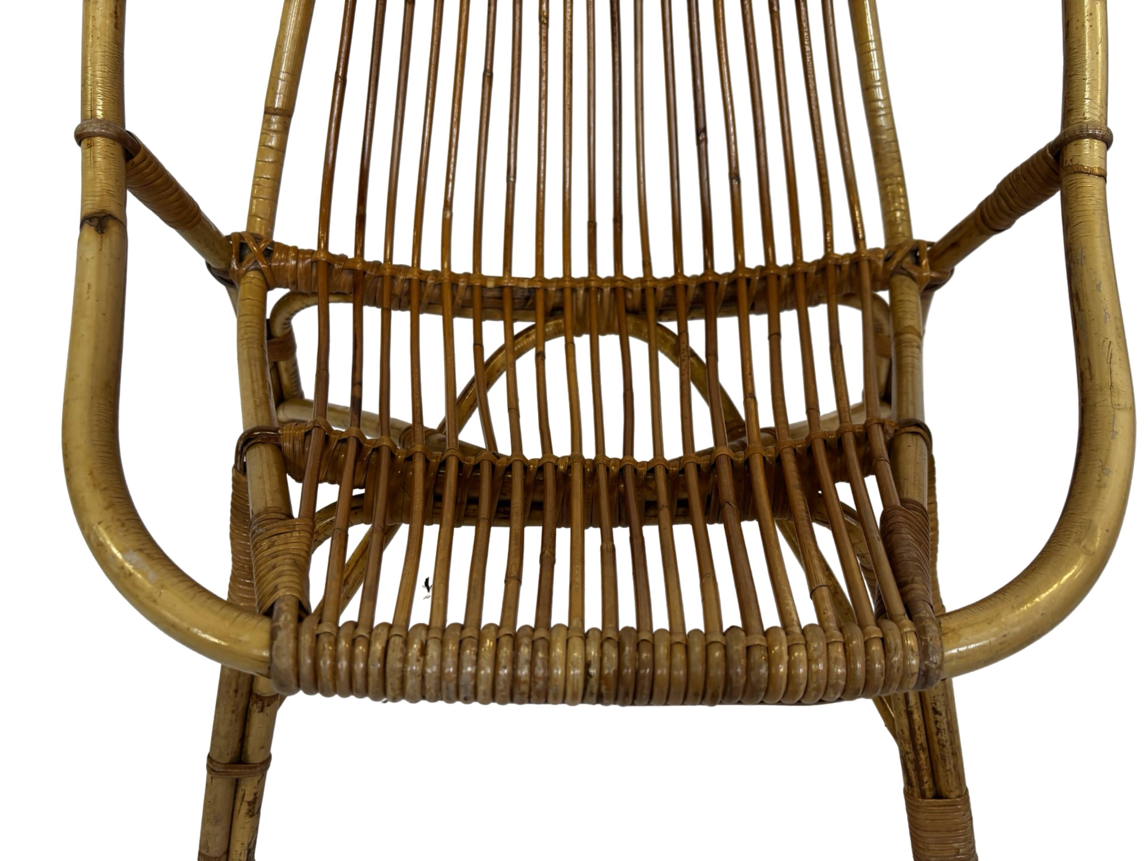 Ensemble vintage de 4 fauteuils club en rotin Rohe Noordwolde 1960