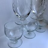 Set of 5 round crystal wine glasses engraved 50s