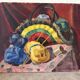 The wool basket, still life signed by Camille Mouret.