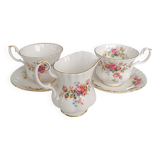 Royal Albert English porcelain set of 2 cups, saucers, and milk jug.