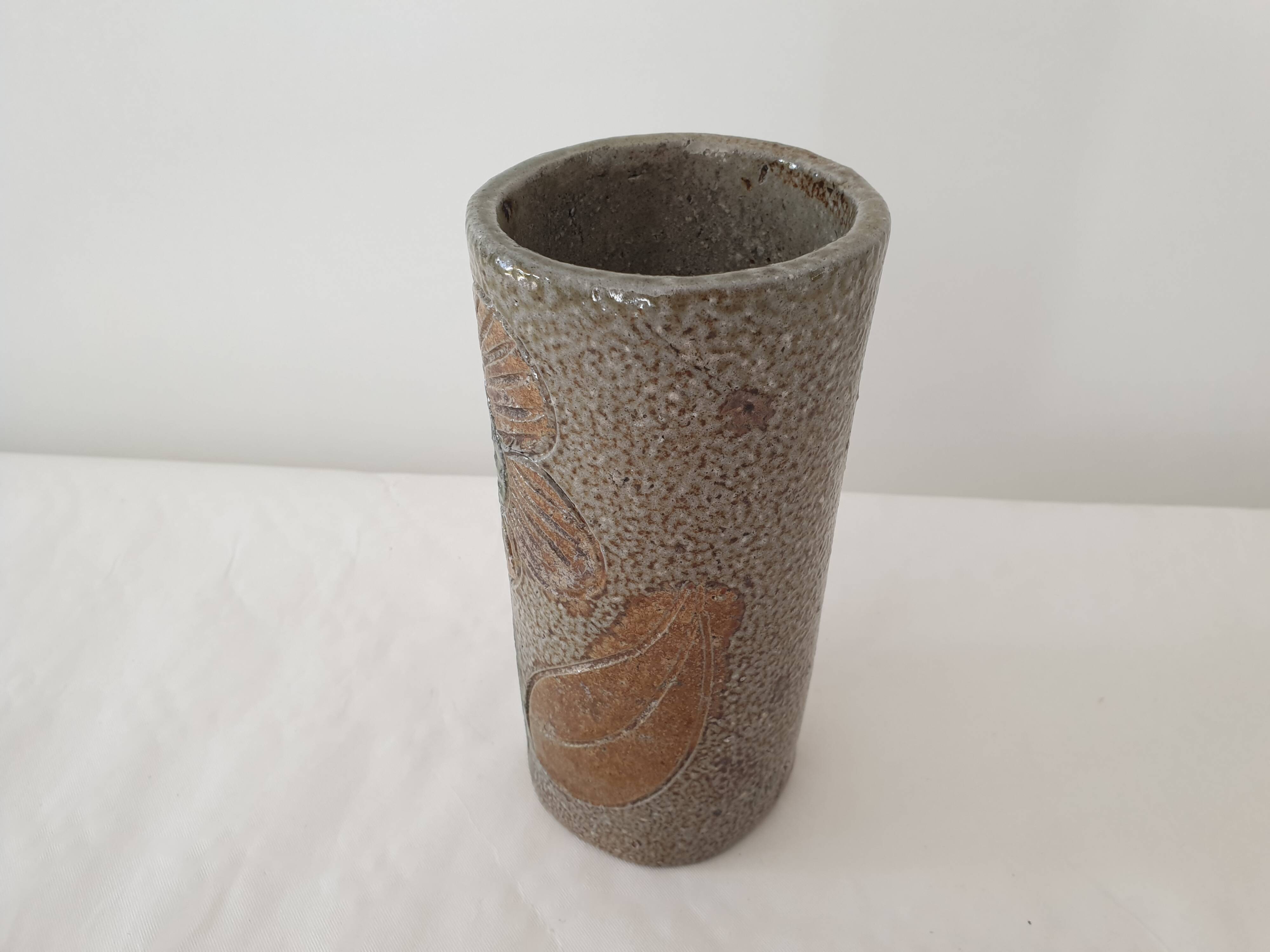 Ceramic cylinder vase signed Jean Claude Monange