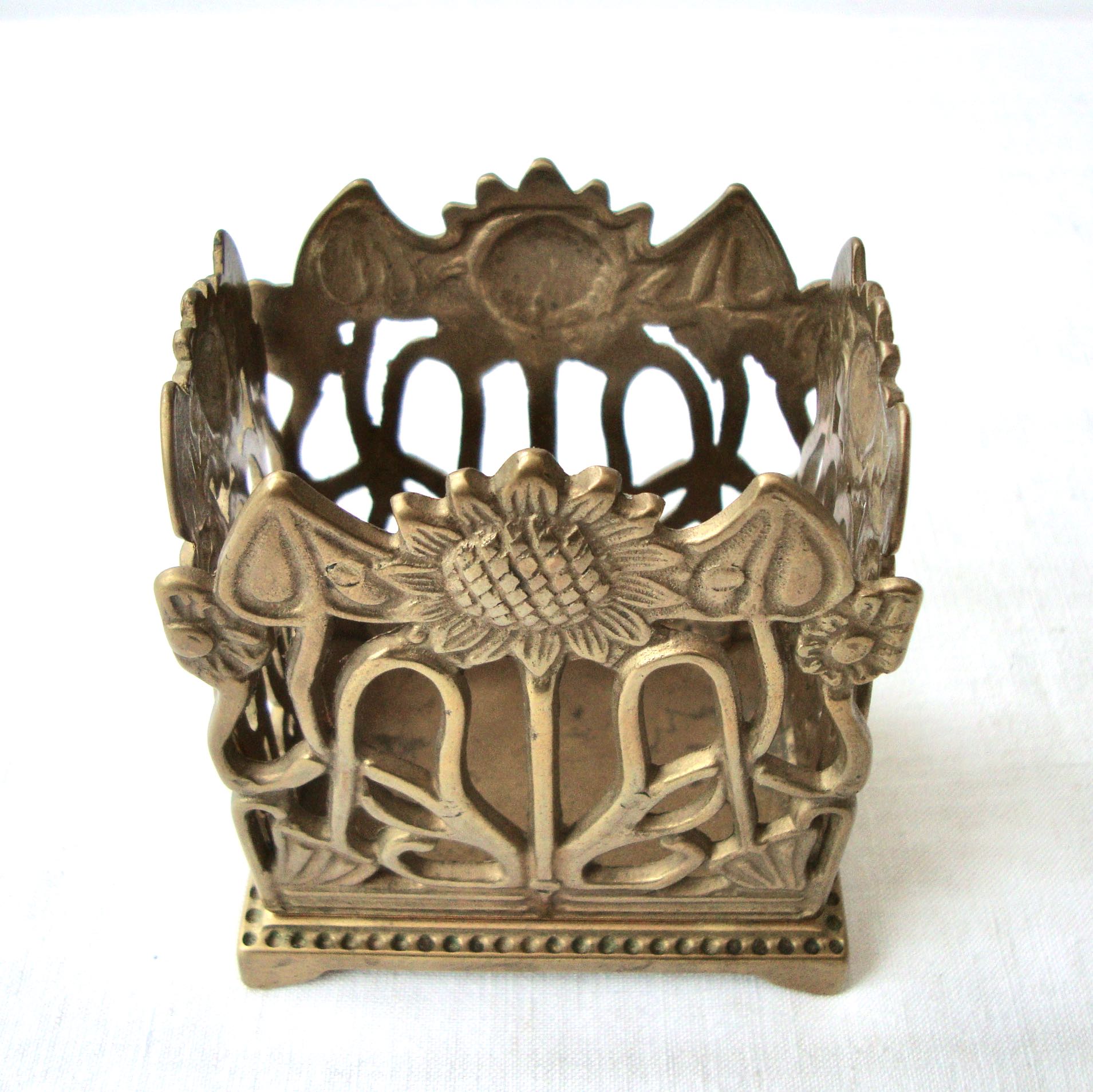 Brass art nouveau pencil holder
