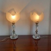Pair of vintage table lamps in cut crystal and glass tulip.