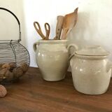 2 enamelled sandstone pots