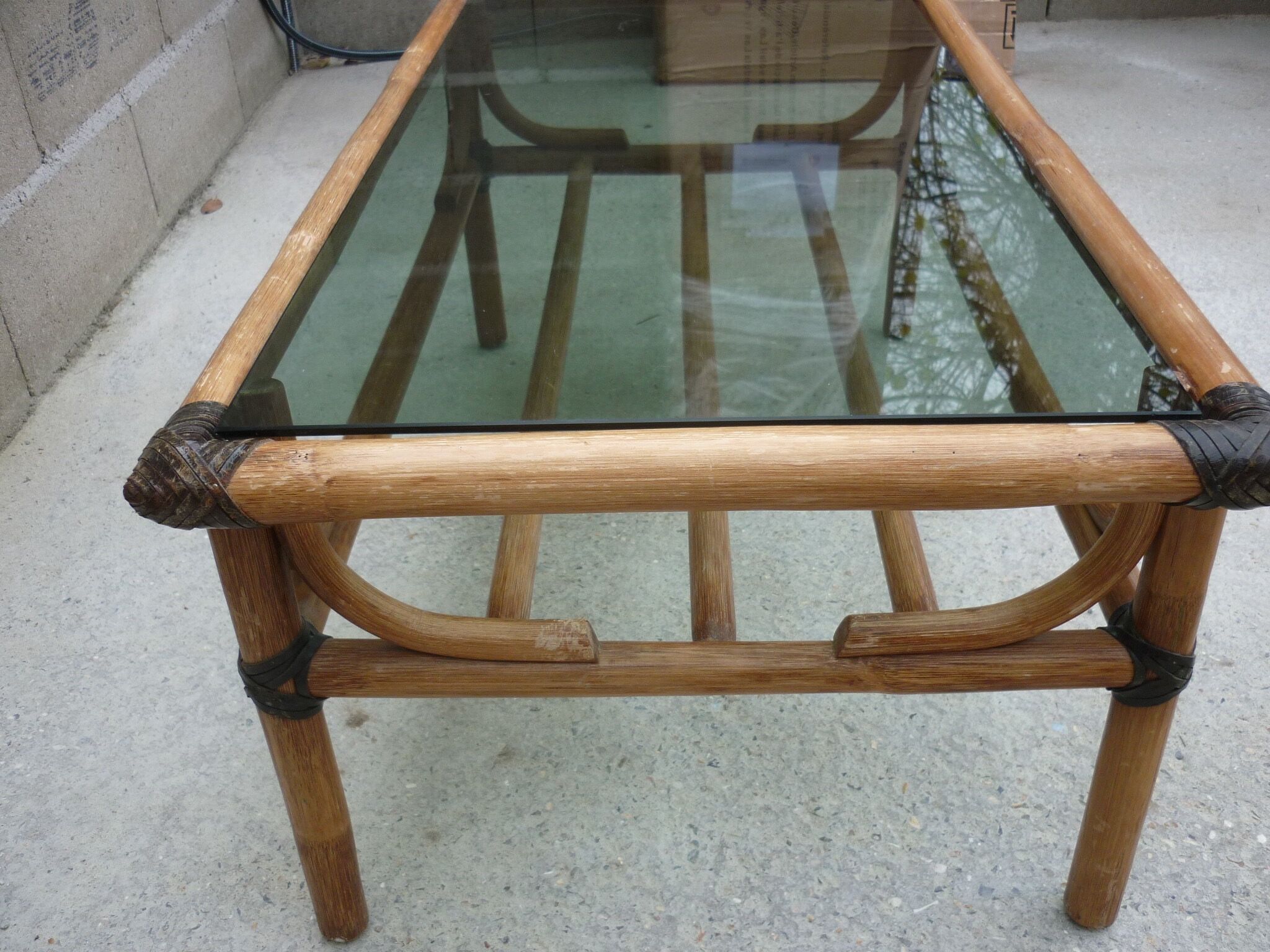 Bamboo coffee table and smoked glass