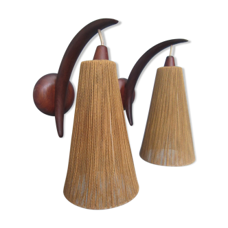 Pair of Scandinavian rosewood wall lights