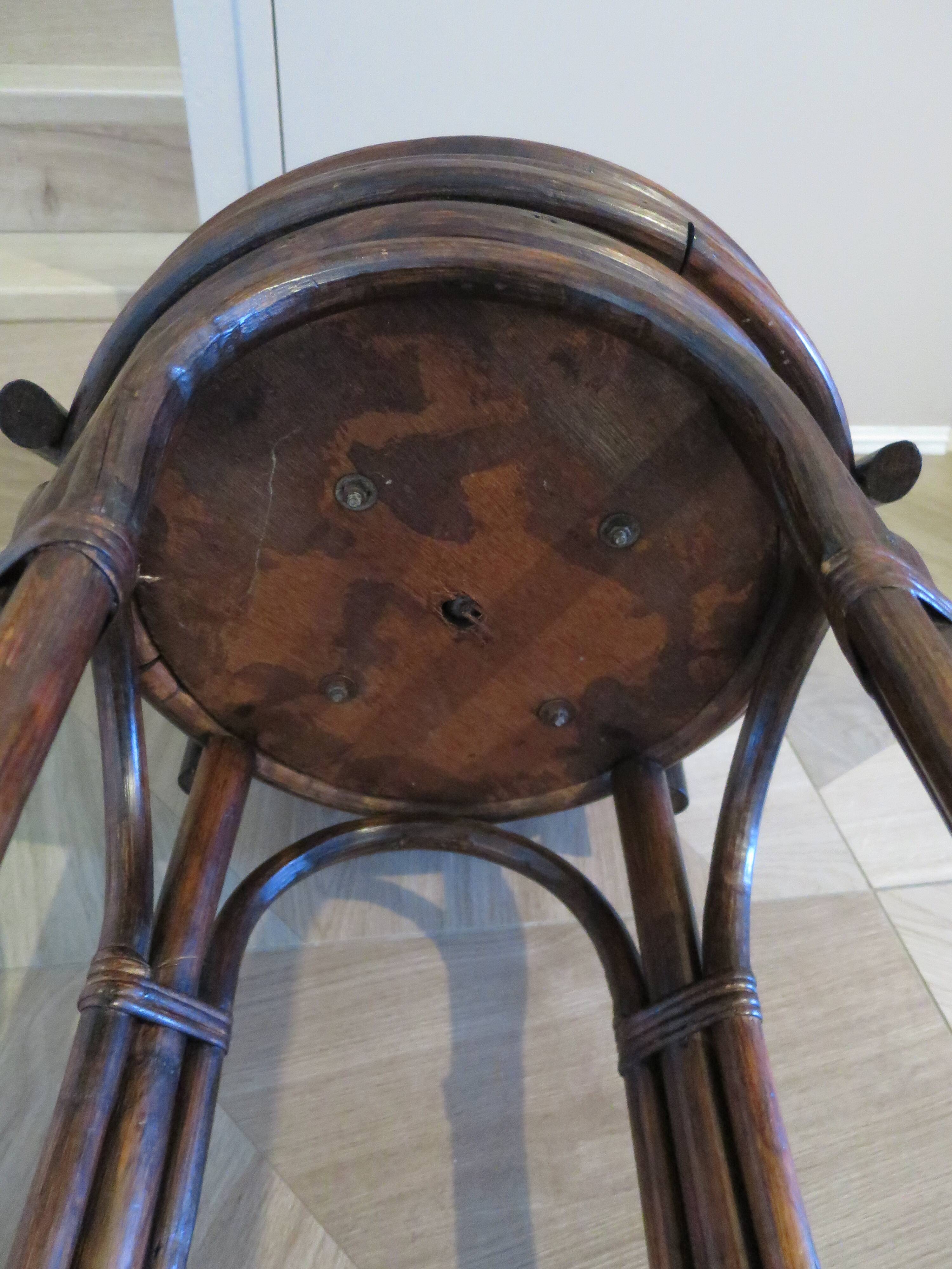Set of 2 swivel bar stools / chairs - wood - cane - rattan - 80s
