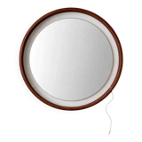 Rare Round Illuminated Teak Mirror from the 1960s
