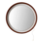 Rare Round Illuminated Teak Mirror from the 1960s