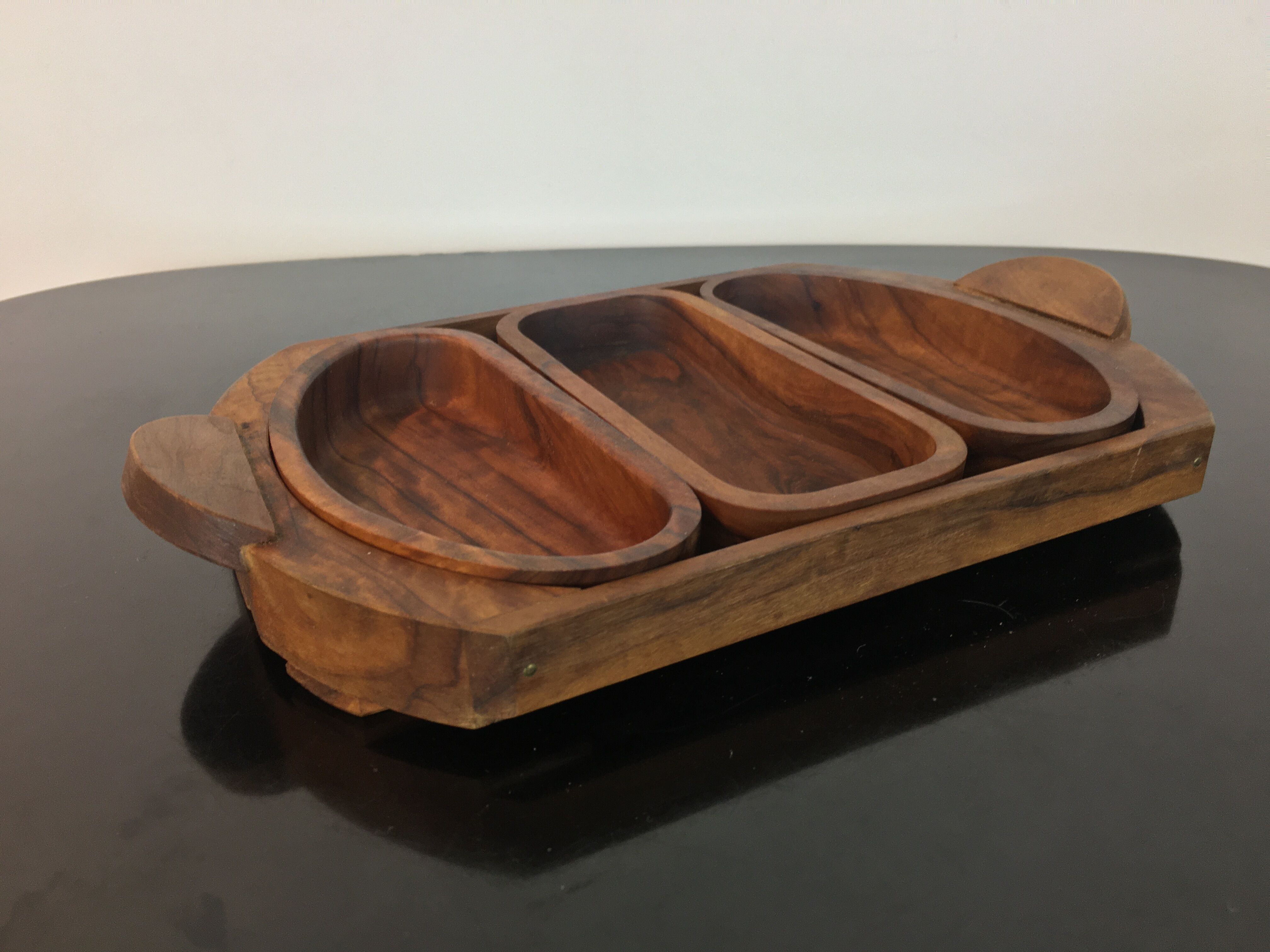 Teak aperitif service, vintage Scandinavian cups