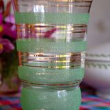 Granite glass vase almond green and golden 1950